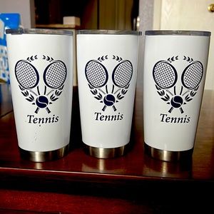 Three (3) 20oz. Tennis Insulated Tumbler.  Navy Blue on White